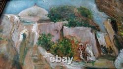 Ancient Orientalist Painting Oil On Sidi Barkat Biskra Panel Algeria