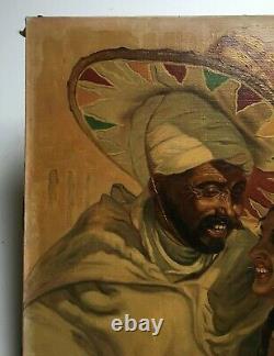 Ancient Orientalist Painting Signed, Oil On Canvas, Couple Portrait Early 20th