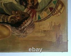 Ancient Orientalist Painting Signed, Oil On Canvas, Couple Portrait Early 20th
