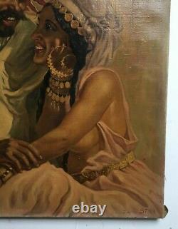 Ancient Orientalist Painting Signed, Oil On Canvas, Couple Portrait Early 20th