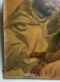 Ancient Orientalist Painting Signed, Oil On Canvas, Couple Portrait Early 20th