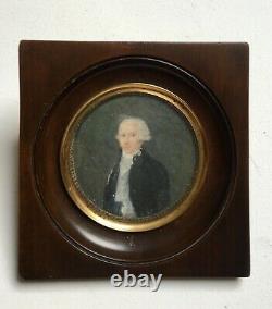 Ancient Painted Miniature, Portrait Of Man, Oil On Paper Framed, 19th