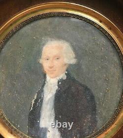Ancient Painted Miniature, Portrait Of Man, Oil On Paper Framed, 19th