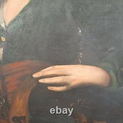 Ancient Painting 1908 Portrait Woman Music Musician A Restaurer 121 X 75 CM