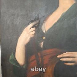 Ancient Painting 1908 Portrait Woman Music Musician A Restaurer 121 X 75 CM