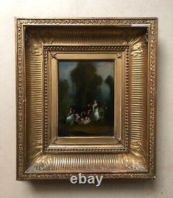 Ancient Painting, Animated Park Scene, 19th Panel Oil, Period Frame