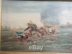 Ancient Painting Battle Scene / Oil On Panel Signed / Militaria 1870