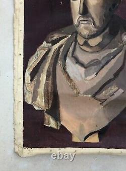 Ancient Painting, Bust Study, Oil On Canvas Without Chassis, Painting Early 20th Century
