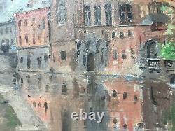 Ancient Painting By Abel Truchet, Oil On Panel, Bruges, Belgium, 19th