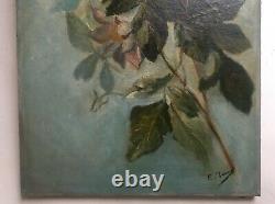 Ancient Painting By E. Ternet, Flowers, Important Oil On Canvas, Early 20th Century