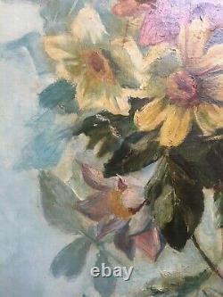 Ancient Painting By E. Ternet, Flowers, Important Oil On Canvas, Early 20th Century