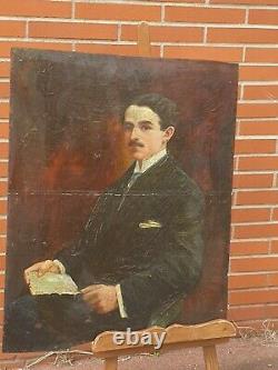 Ancient Painting By Giordani Portrait Marcel Proust. Oil Painting On Panel