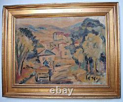 Ancient Painting By Israel Oil On Canvas, Landscape North Of Israel, Early 20th Century