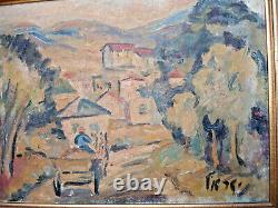 Ancient Painting By Israel Oil On Canvas, Landscape North Of Israel, Early 20th Century