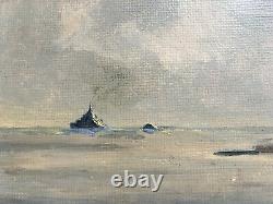 Ancient Painting By Leduc, Mont Saint Michel, Oil On Canvas Cardboard, 20th Century
