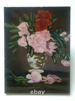 Ancient Painting By Paul Permeke, Bouquet De Fleurs, Oil On Canvas, 20th Century