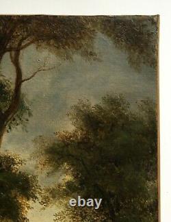 Ancient Painting By R. Westall, Oil On Canvas, Landscape, Wood Path, 19th Century