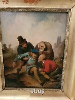 Ancient Painting, Character Group, Oil On Canvas, 19th Century