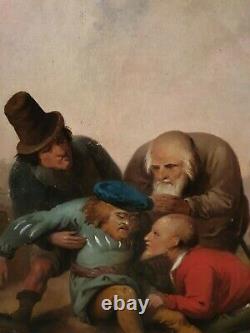 Ancient Painting, Character Group, Oil On Canvas, 19th Century