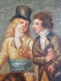 Ancient Painting Children Around A Basket Painting Oil 1848 Antique Painting