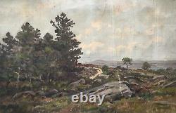 Ancient Painting, Coastal Landscape, Oil On Canvas Without Chassis, Painting Early 20th Century