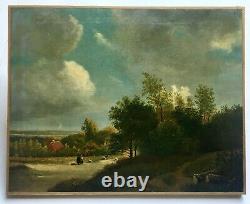 Ancient Painting Dated 1862, Oil On Canvas, Animated Landscape Shepherd Couple, 19th