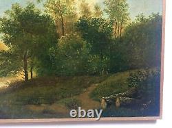 Ancient Painting Dated 1862, Oil On Canvas, Animated Landscape Shepherd Couple, 19th