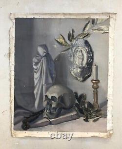 Ancient Painting, Dead Nature At Vanity, Oil On Canvas, Painting, 20th