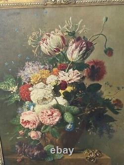 Ancient Painting Dead Nature Sign Arnold Bloemers Flower On Canvas A L Oil