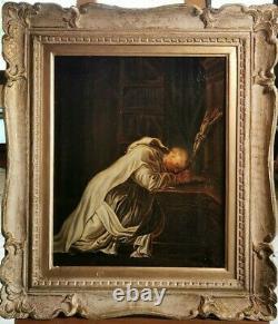 Ancient Painting Early 19th Prayer Of Saint Bruno, Pst 3040cm Hc