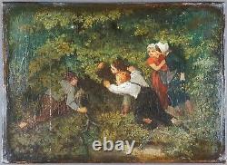 Ancient Painting Games In The Forest Painting Oil Antique Painting Old Dipinto