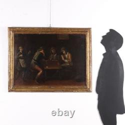 Ancient Painting Genre Scene Oil on Canvas from the 18th Century Original