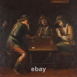 Ancient Painting Genre Scene Oil on Canvas from the 18th Century Original