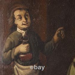 Ancient Painting Genre Scene Oil on Canvas from the 18th Century Original
