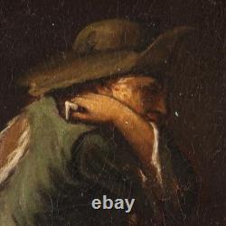 Ancient Painting Genre Scene Oil on Canvas from the 18th Century Original
