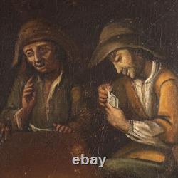 Ancient Painting Genre Scene Oil on Canvas from the 18th Century Original