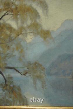 Ancient Painting Landscape Countryside Mountain Edge Lake River