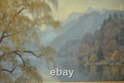 Ancient Painting Landscape Countryside Mountain Edge Lake River