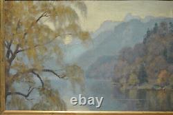 Ancient Painting Landscape Countryside Mountain Edge Lake River