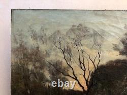 Ancient Painting, Landscape Of Animated River, School Of Barbizon, Painting, 19th