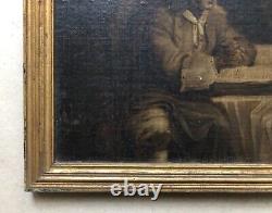 Ancient Painting, Man At Reading, Oil On Canvas In Grisaille, 19th Or Before
