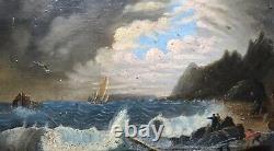 Ancient Painting, Marins In The Storm, Oil On Panel, Painting, 19th