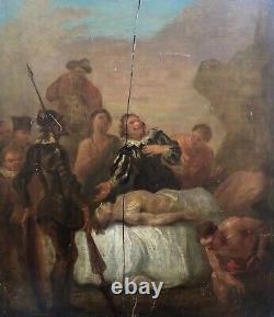 Ancient Painting, Mortuary Scene, Oil On Panel, Sketch, 19th Or Before