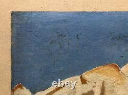 Ancient Painting, Mountain Landscape, Monogram, Oil On Cardboard, Early 20th Century