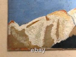 Ancient Painting, Mountain Landscape, Monogram, Oil On Cardboard, Early 20th Century