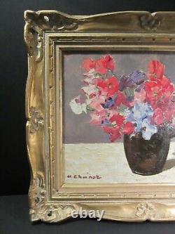 Ancient Painting Oil Bouquet De Fleurs Pois De Senteur/œuvre D'art