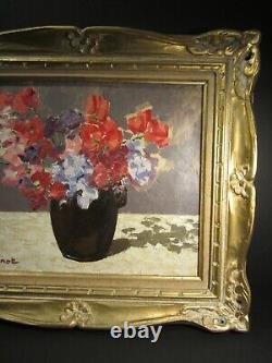 Ancient Painting Oil Bouquet De Fleurs Pois De Senteur/œuvre D'art