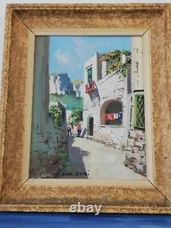 Ancient Painting Oil Canvas Signed Gustave Lino Capri Street Animated