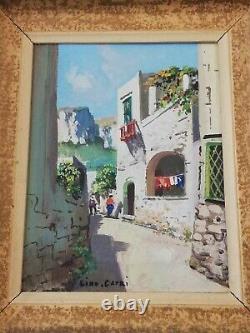 Ancient Painting Oil Canvas Signed Gustave Lino Capri Street Animated