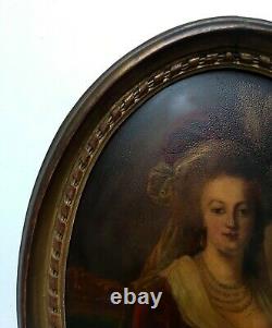 Ancient Painting, Oil On Bulging Oval Panel, Portrait Of Woman, Frame, 19th